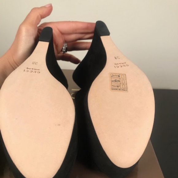 Gucci Suede Wedge, PeepToe, Slingback Black - Picture 4 of 4
